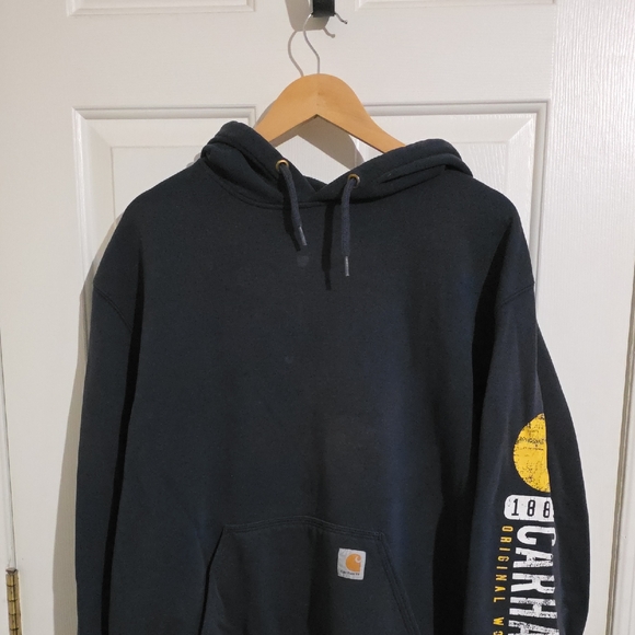 Carhartt Other - Carhartt Men's Dark Blue Hoodie with Yellow Accents